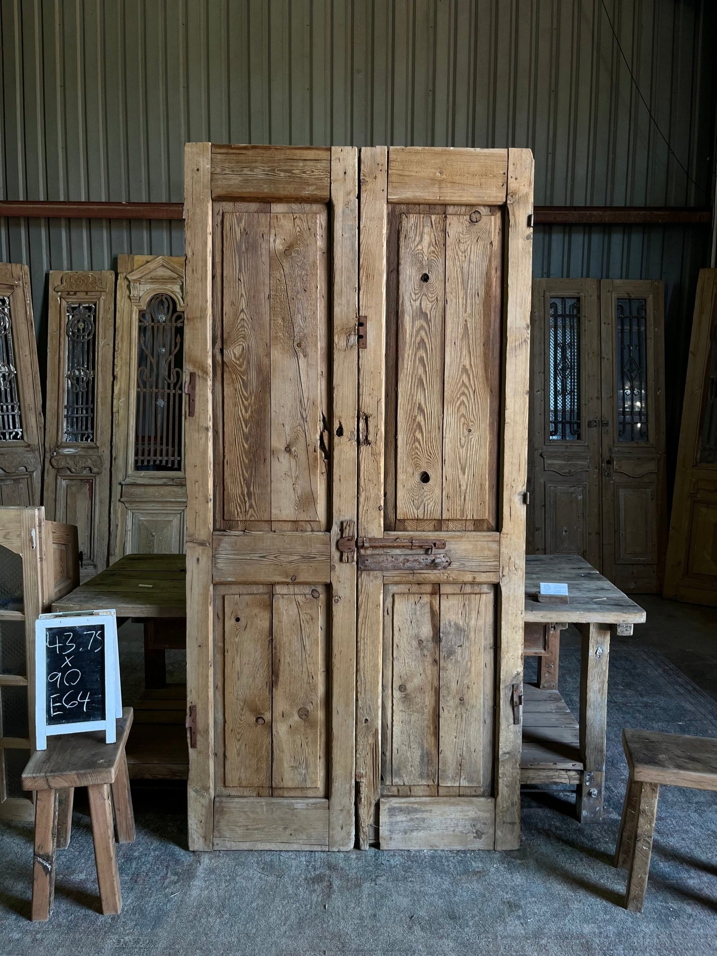 Ornate Carved Solid French Doors - 43.75x90 E64 - Magnolia Antique Door Co.