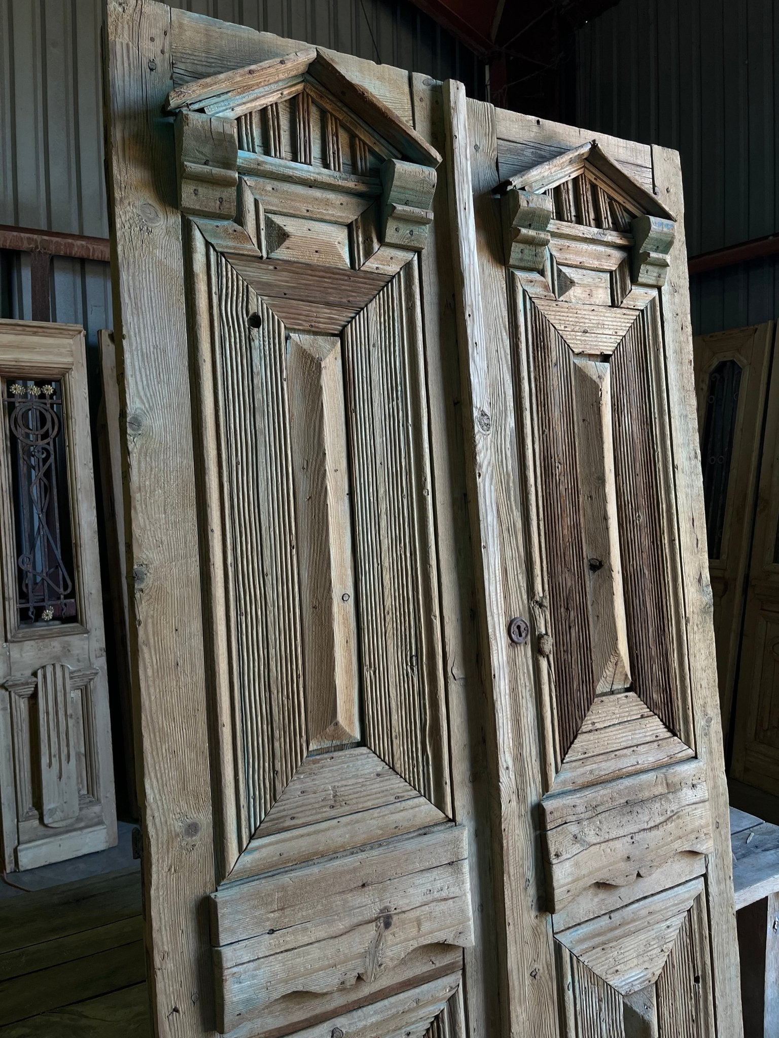 Ornate Carved Solid French Doors - 43.75x90 E64 - Magnolia Antique Door Co.