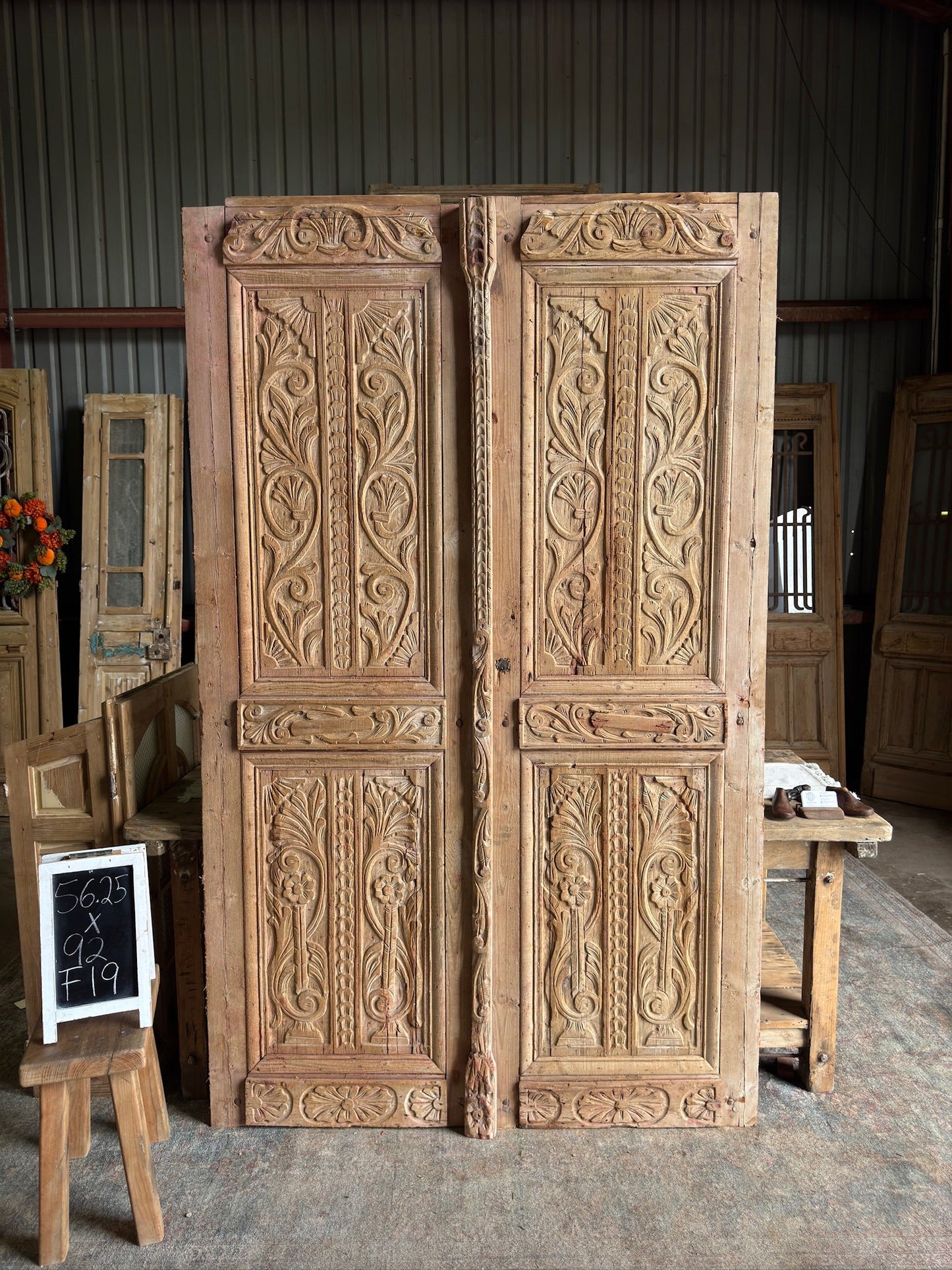 Ornate Hand Carved French Colonial Doors - 56.25x92 F19 - Magnolia Antique Door Co.