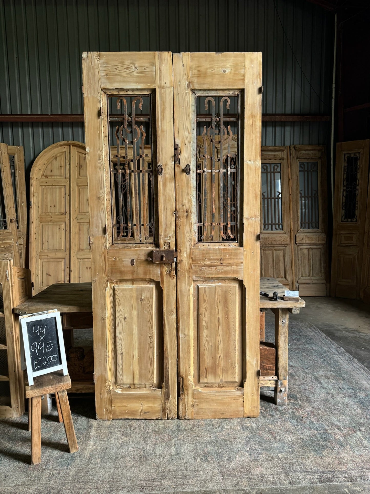 Ornate Iron Antique French Doors - 44x94.5 E200 - Magnolia Antique Door Co.