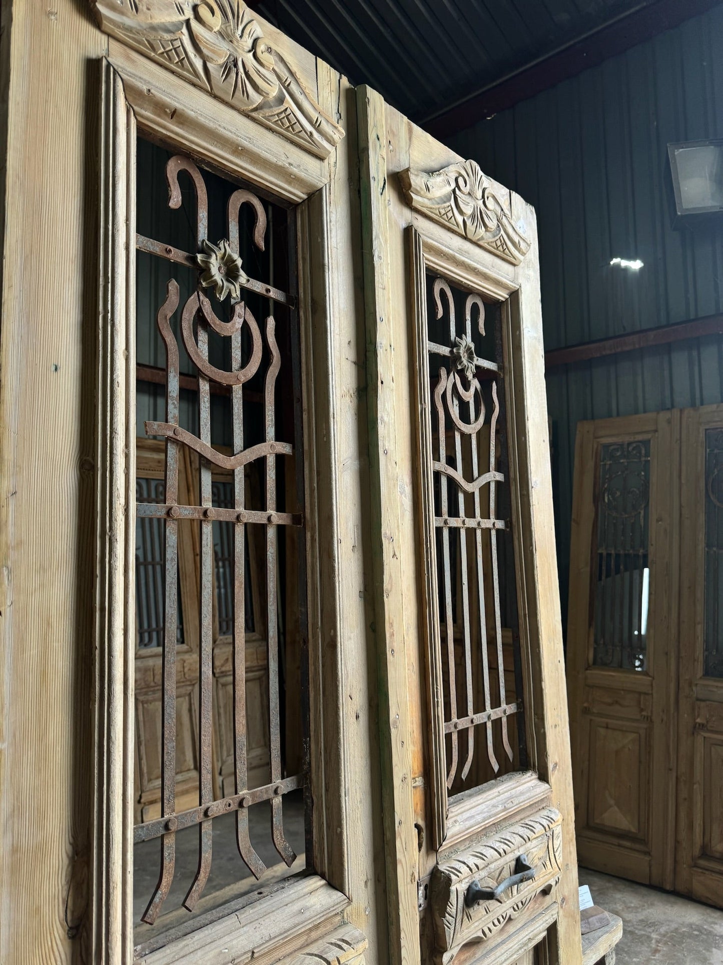 Ornate Iron Antique French Doors - 44x94.5 E200 - Magnolia Antique Door Co.