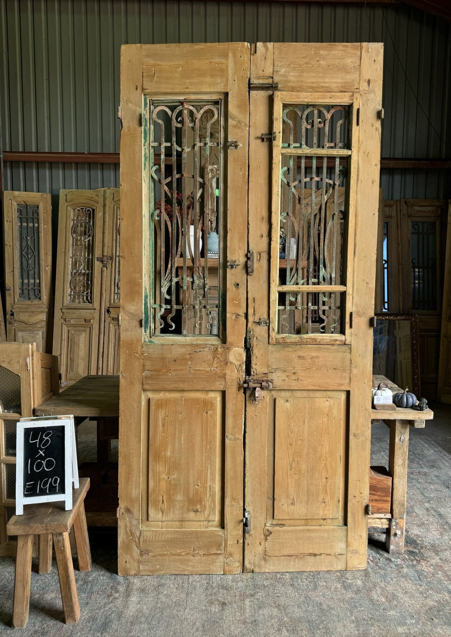 Ornate Iron French Antique Doors - 48x100 E199 - Magnolia Antique Door Co.