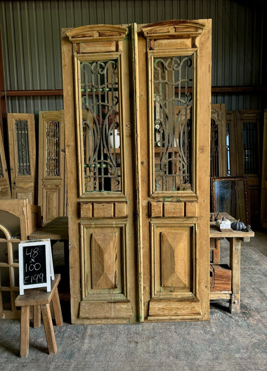 Ornate Iron French Antique Doors - 48x100 E199 - Magnolia Antique Door Co.