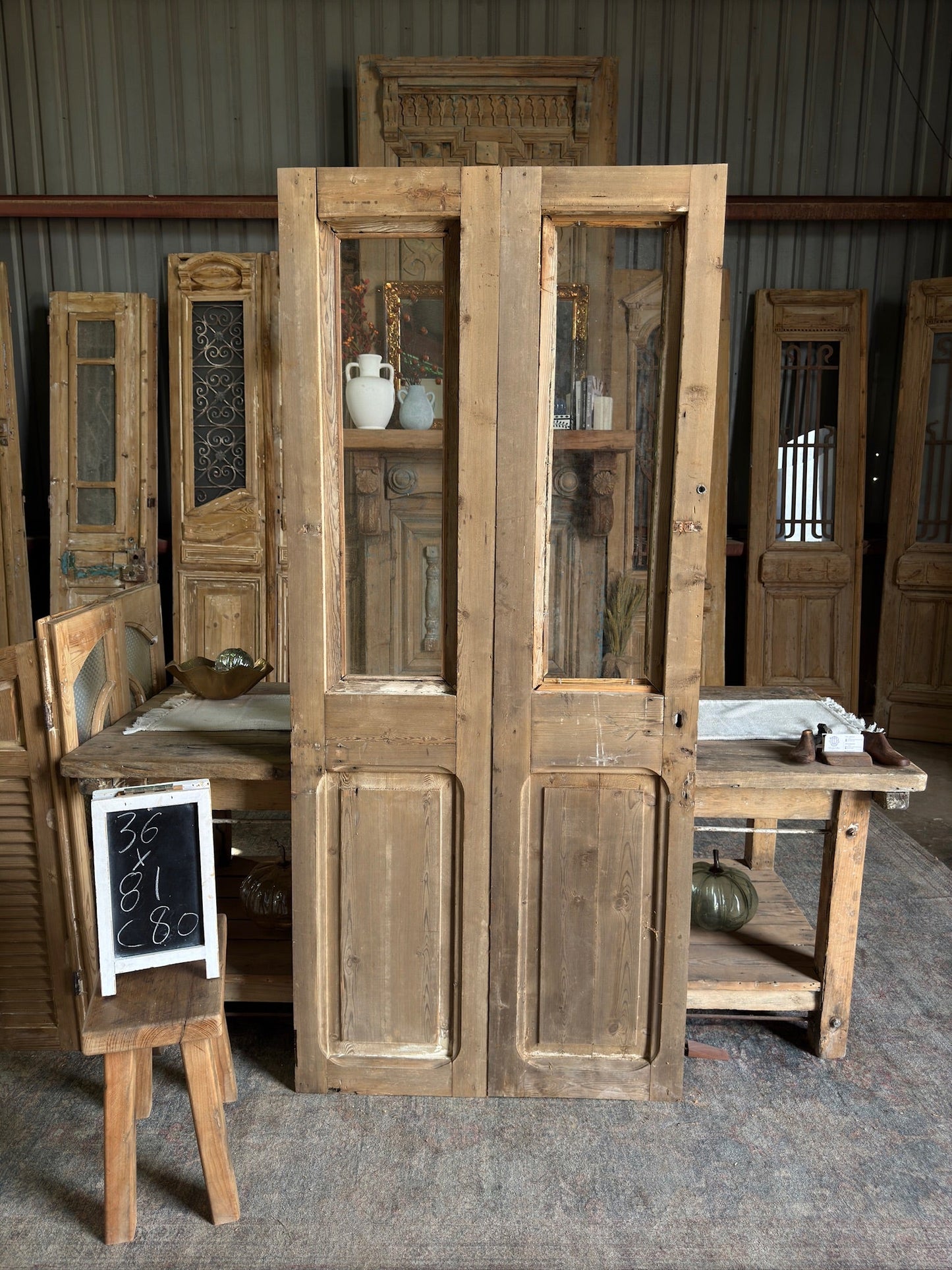 Petite Antique French Doors With Glass - 36x81 C80 - Magnolia Antique Door Co.