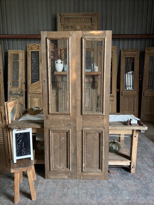 Petite Antique French Doors With Glass - 36x81 C80 - Magnolia Antique Door Co.