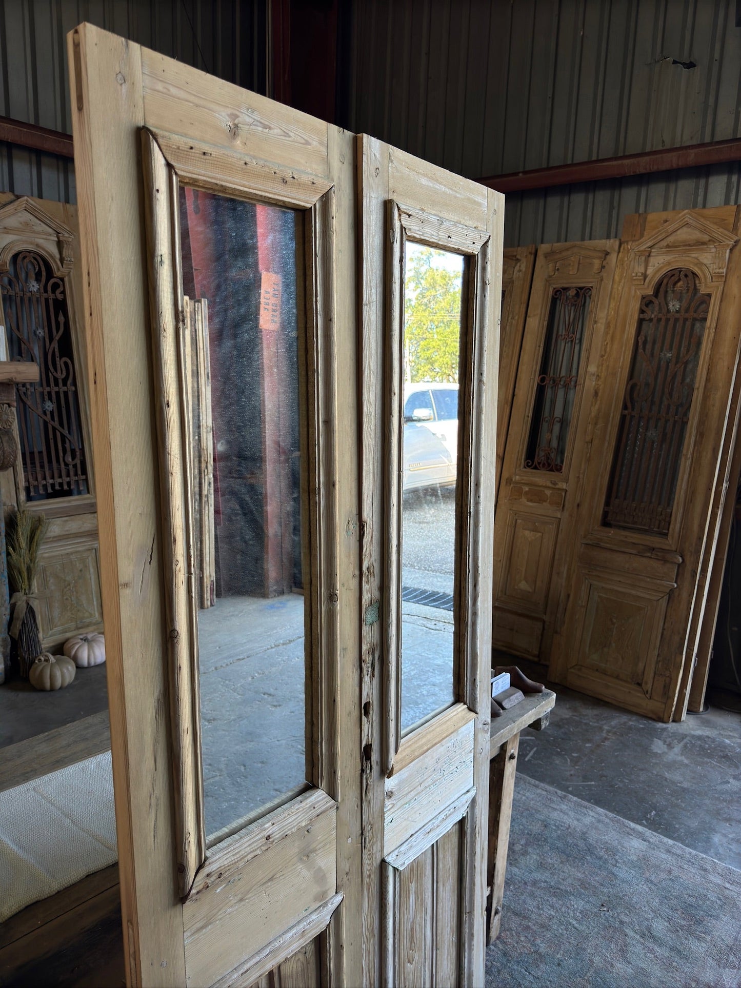 Petite Antique French Doors With Mirror - 36x81 C78 - Magnolia Antique Door Co.