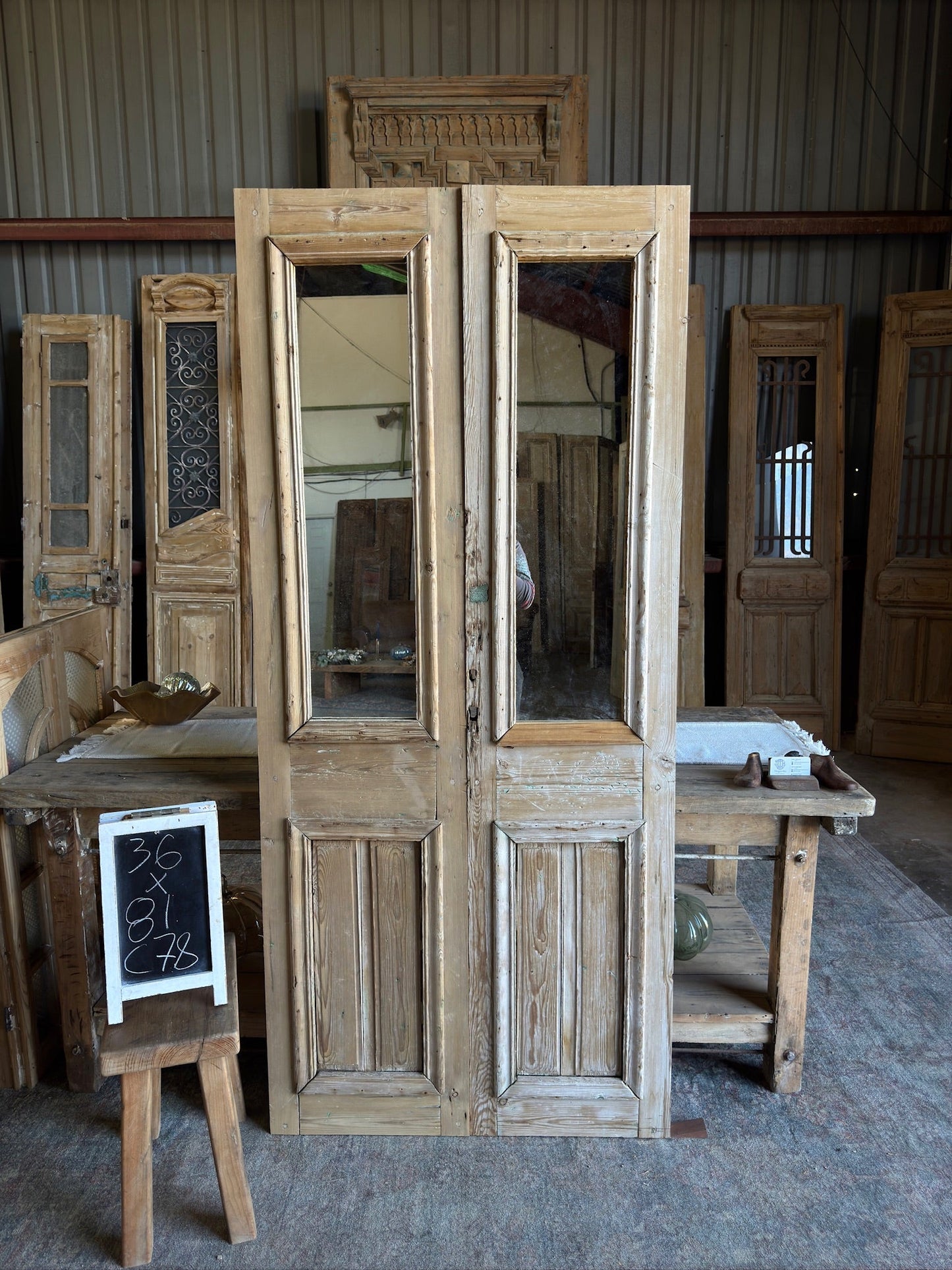 Petite Antique French Doors With Mirror - 36x81 C78 - Magnolia Antique Door Co.