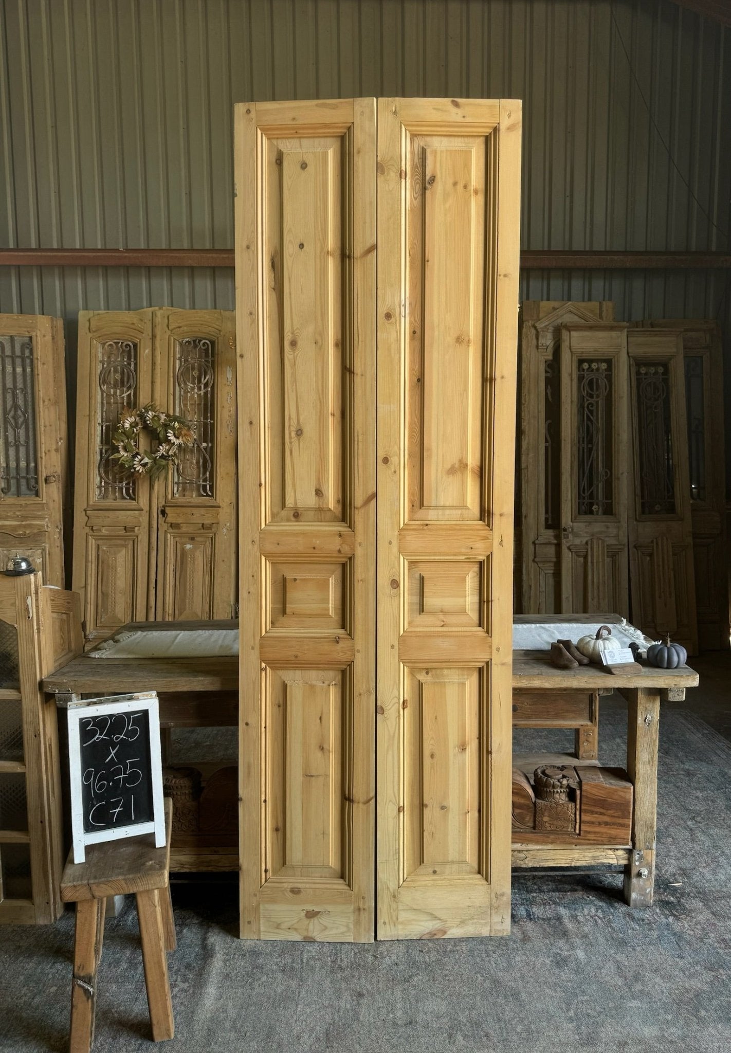 Reclaimed Solid French Doors - 32.25x96.75 C71 - Magnolia Antique Door Co.