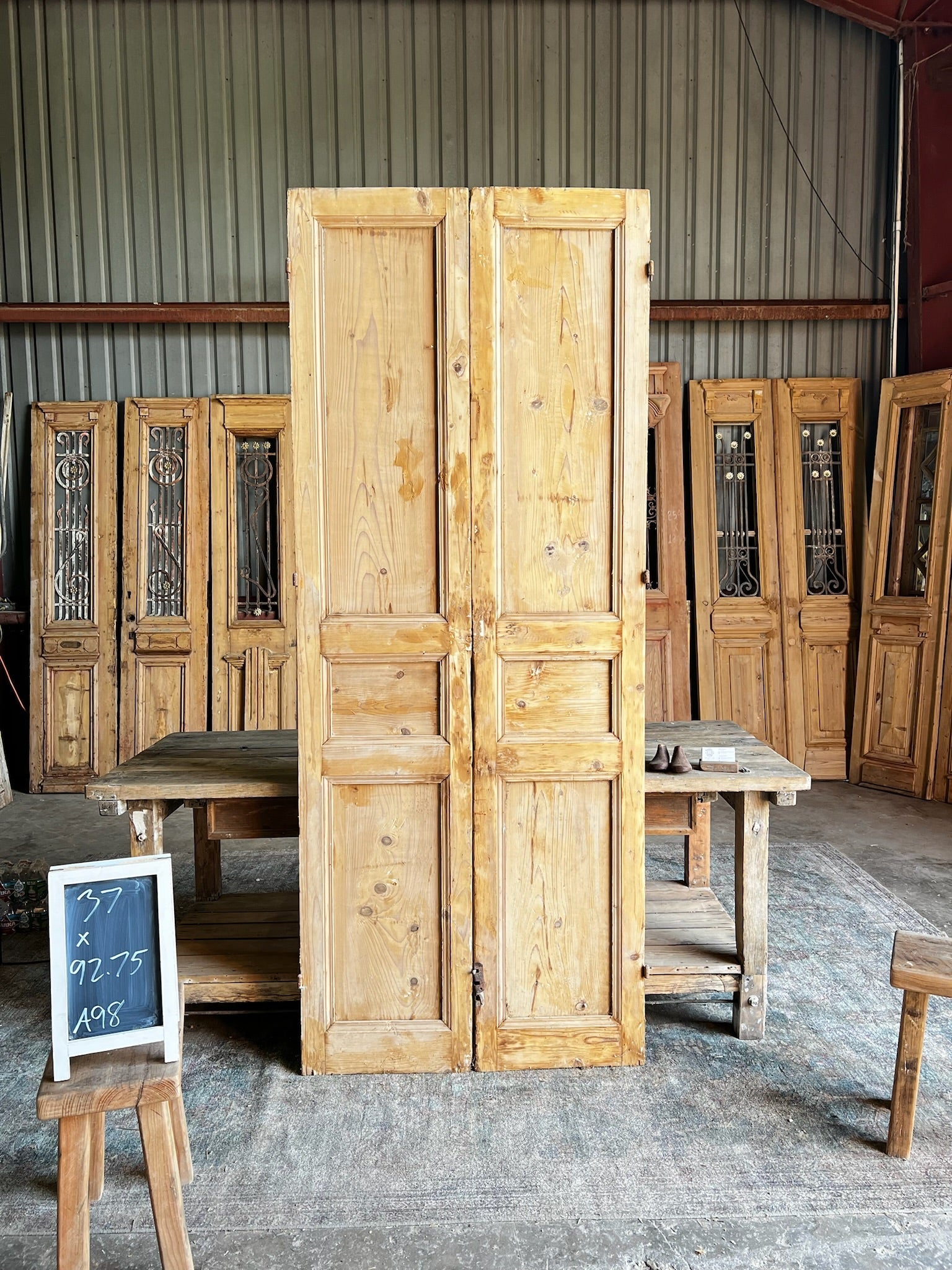 Solid French 3 Panel Doors - 37x92.5 A98 - Magnolia Antique Door Co.