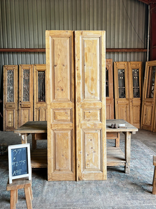 Solid French 3 Panel Doors - 37x92.5 A98 - Magnolia Antique Door Co.