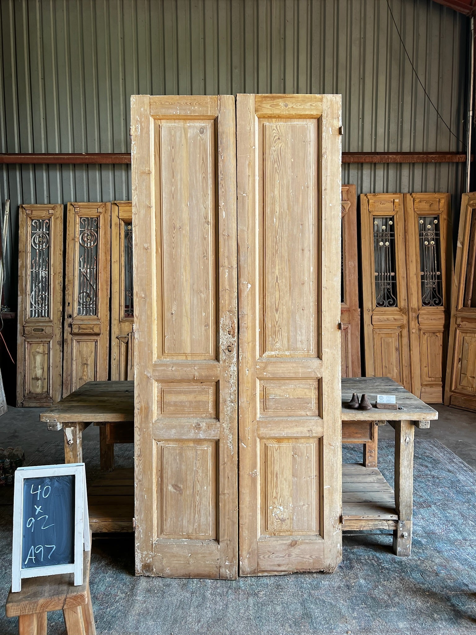 Solid French 3 Panel Doors - 40x92 A97 - Magnolia Antique Door Co.