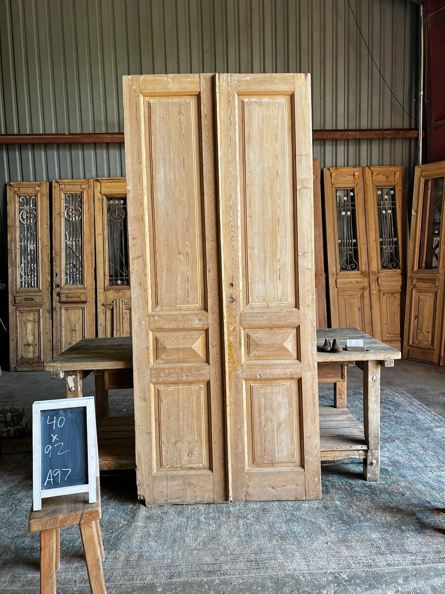 Solid French 3 Panel Doors - 40x92 A97 - Magnolia Antique Door Co.