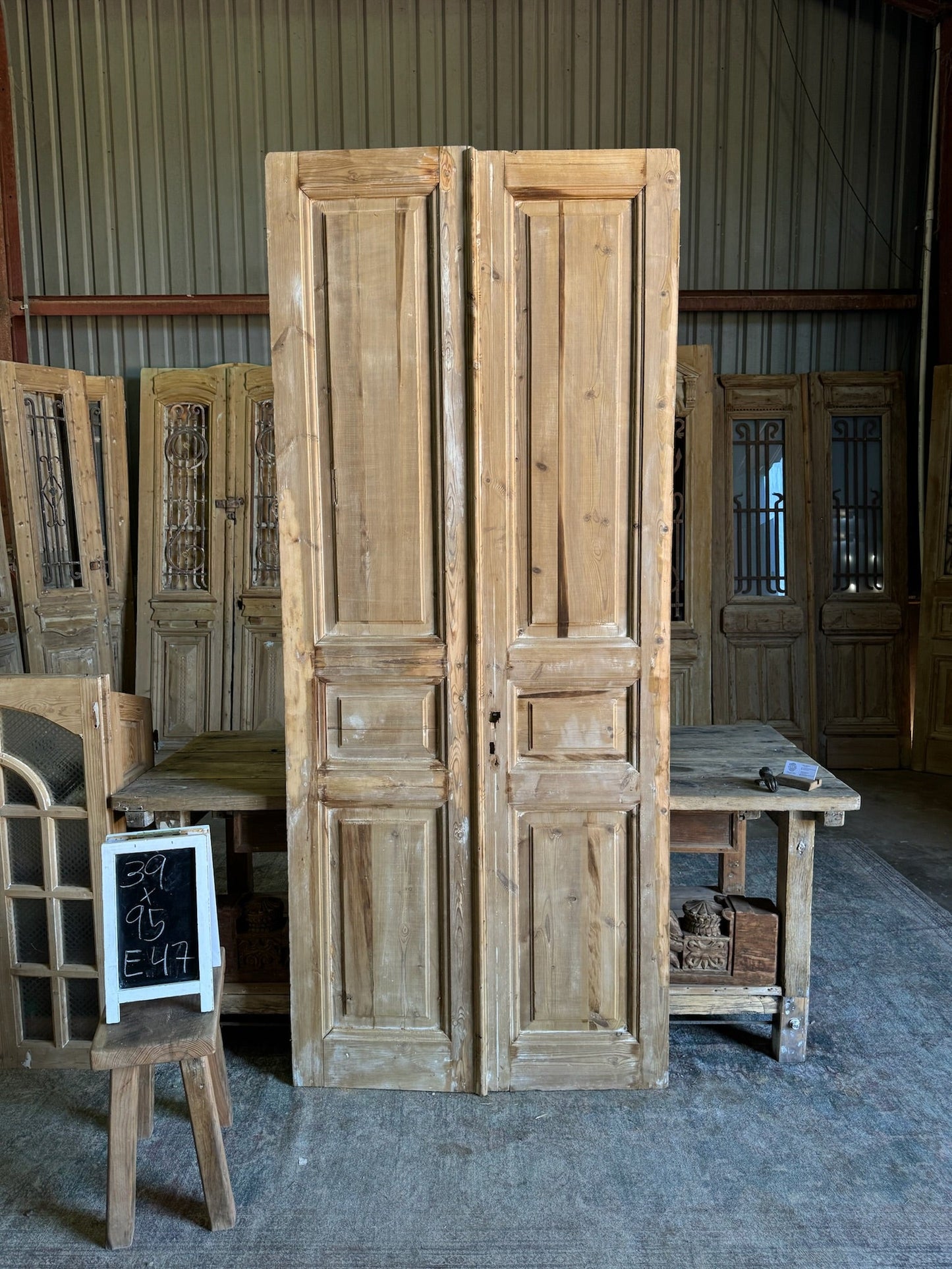 Solid Panel Antique French Doors - 39x95 E47 - Magnolia Antique Door Co.