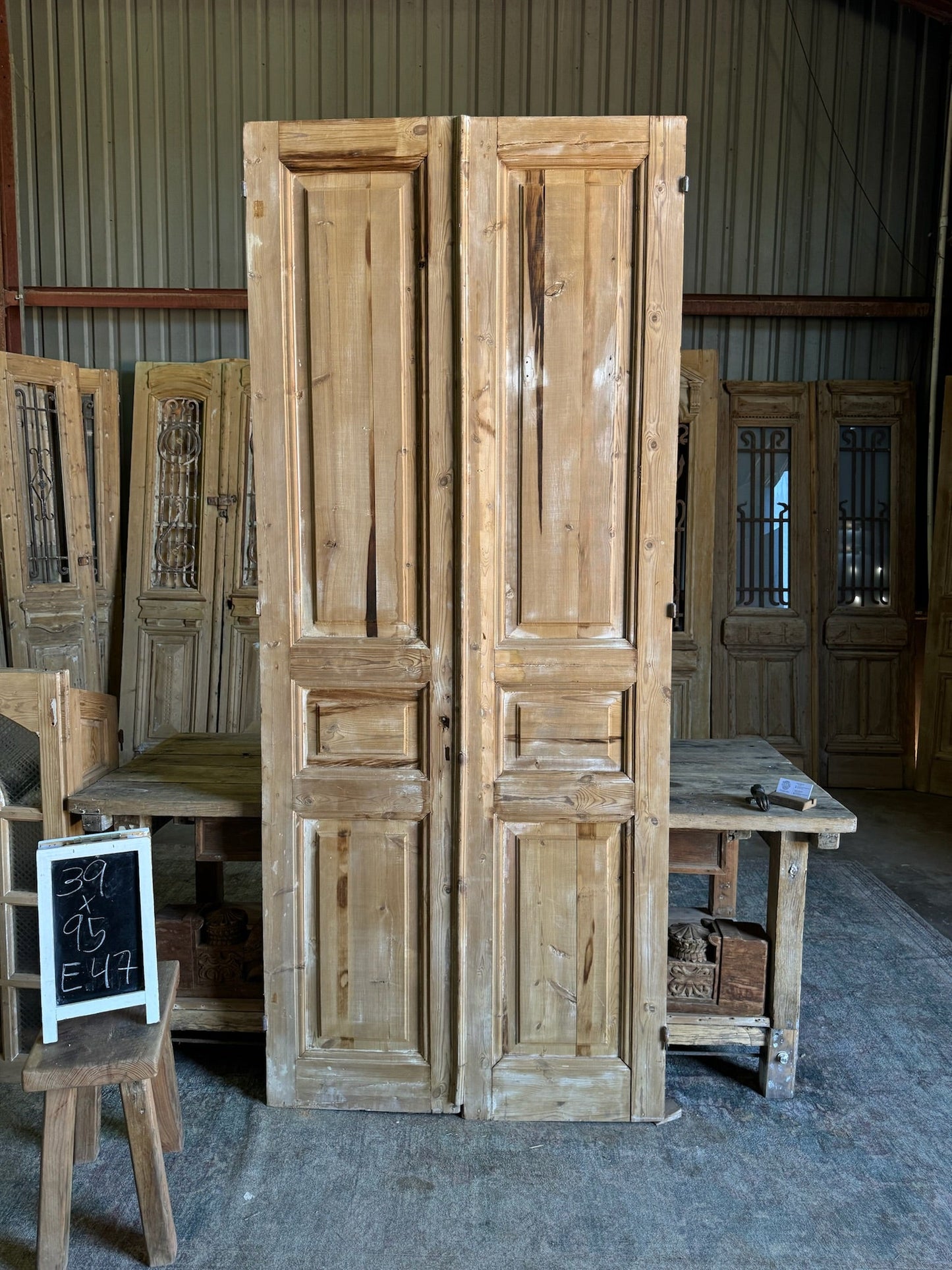 Solid Panel Antique French Doors - 39x95 E47 - Magnolia Antique Door Co.