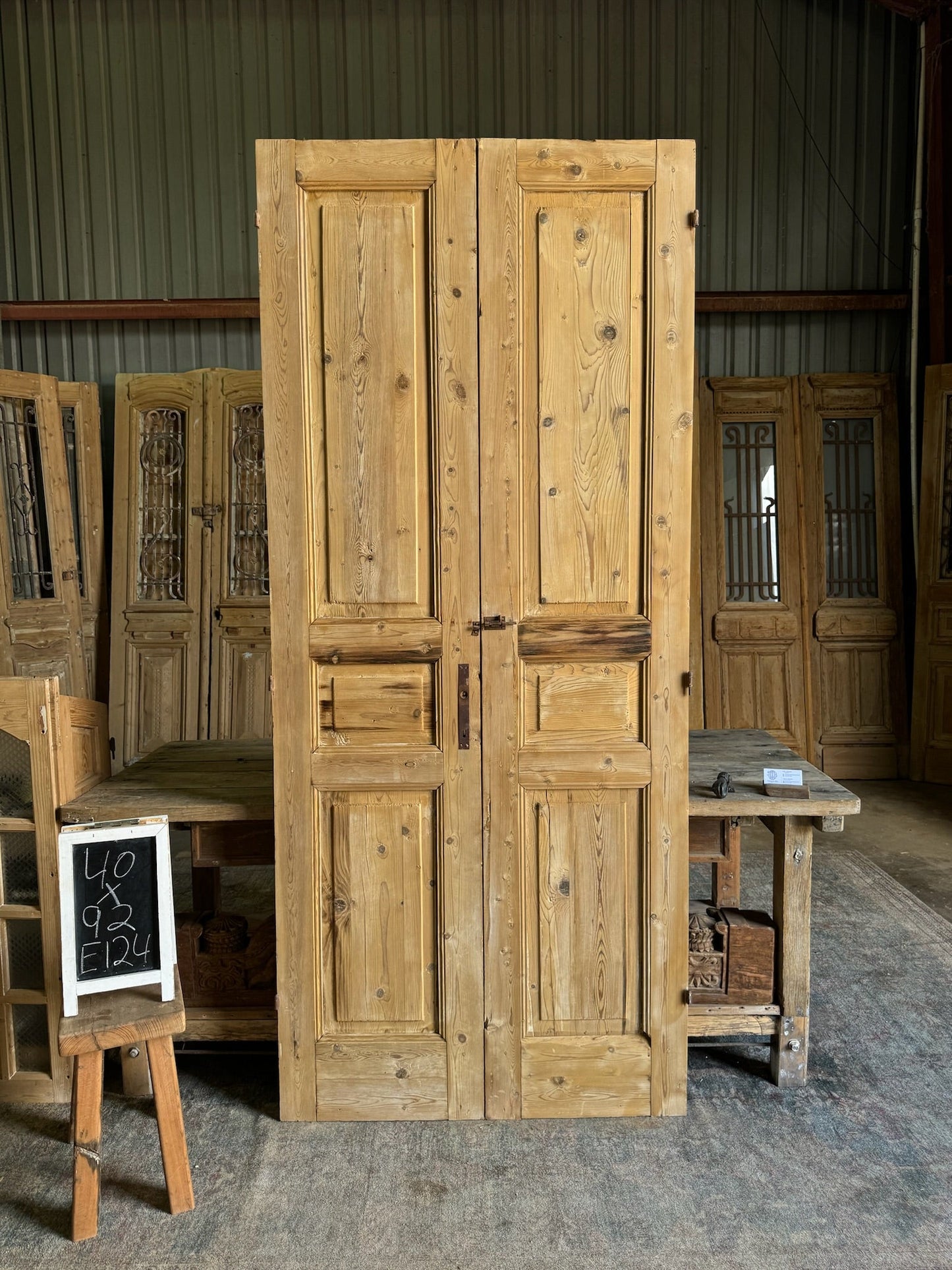 Solid Panel French Antique Doors - 40x92 E124 - Magnolia Antique Door Co.