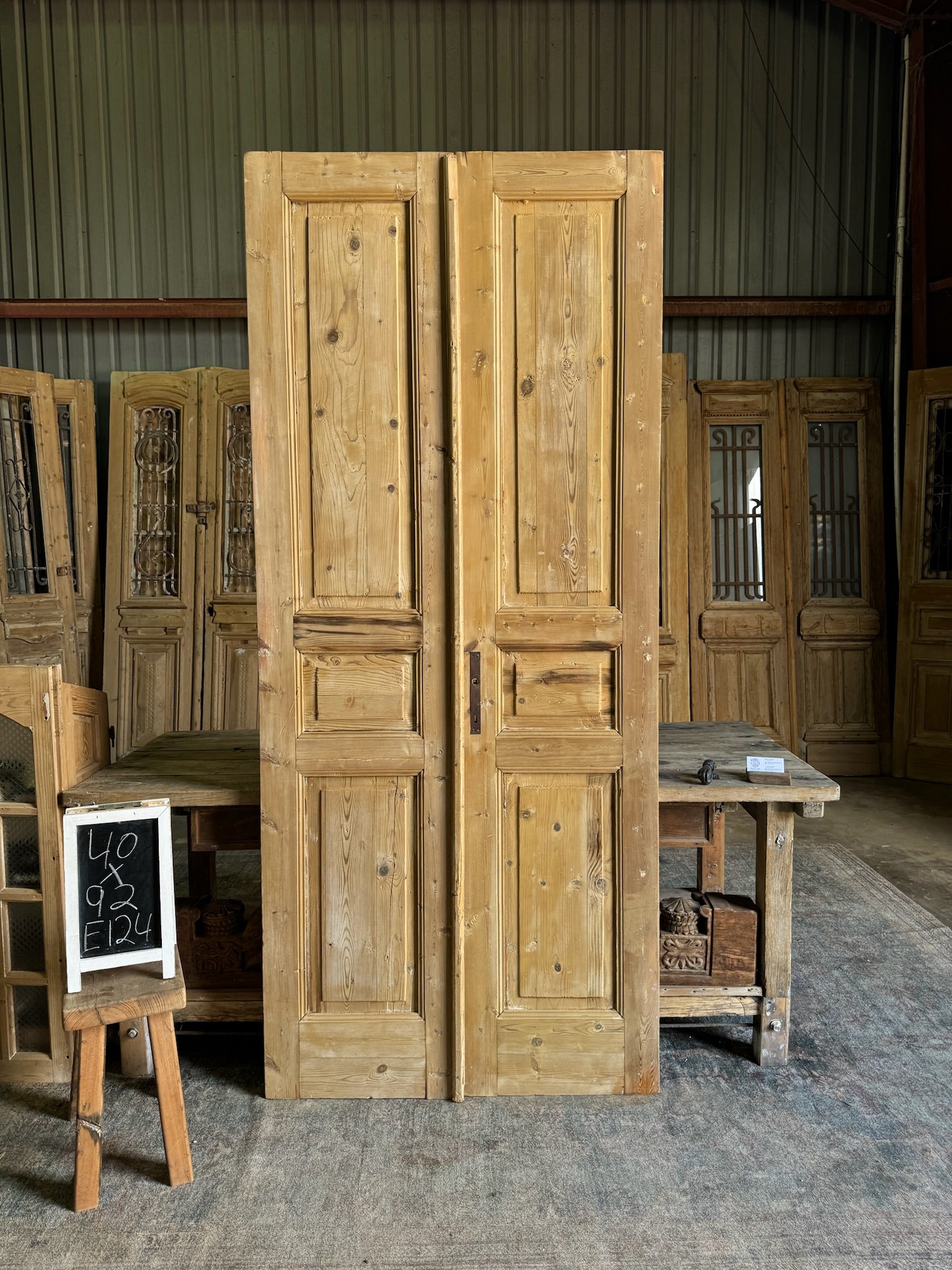 Solid Panel French Antique Doors - 40x92 E124 - Magnolia Antique Door Co.