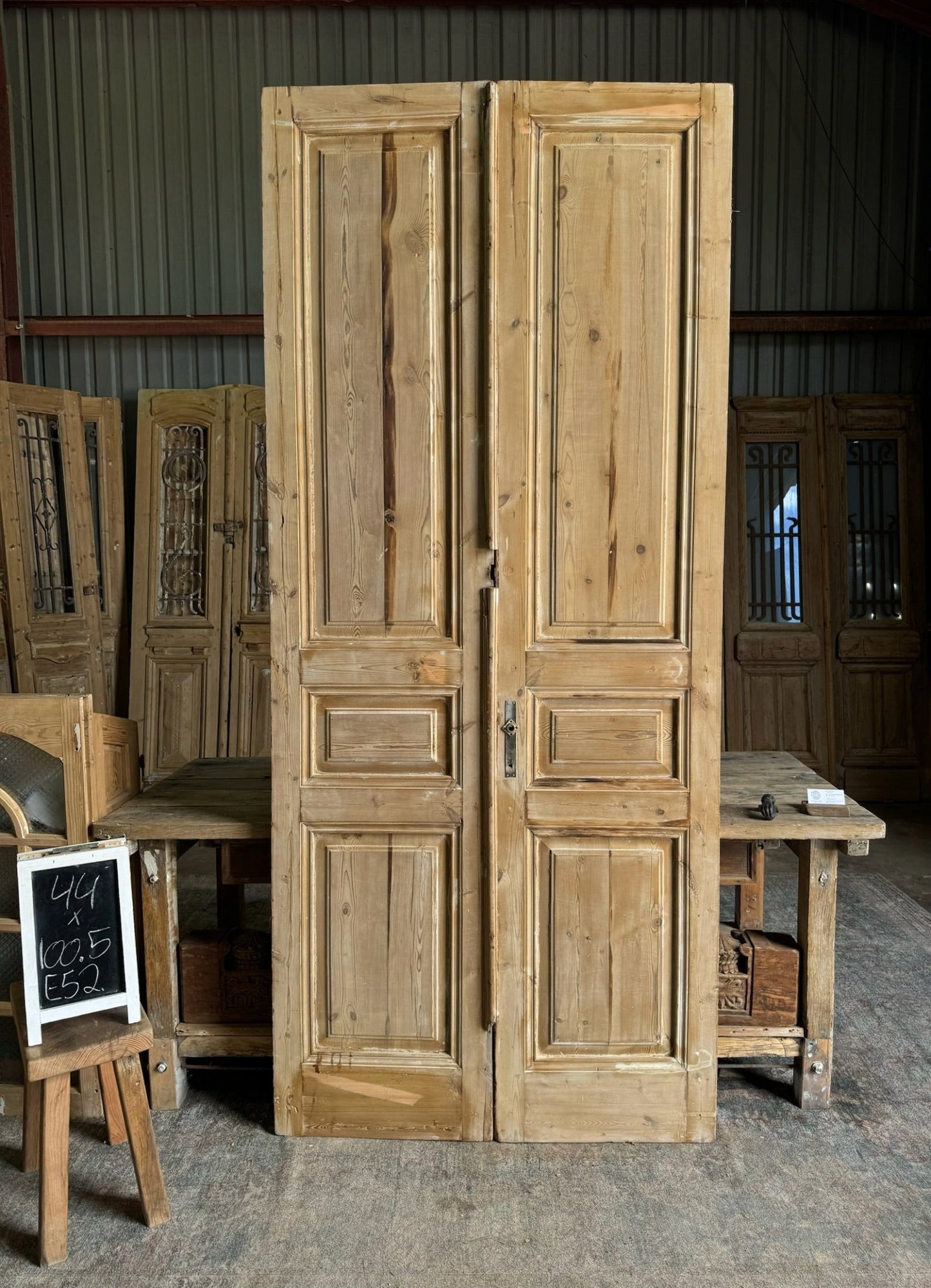 Solid Panel French Antique Doors - 44x100.5 E52 - Magnolia Antique Door Co.